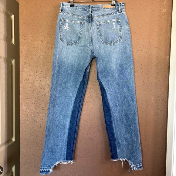 GRLFRND Helena High Rise Straight Leg Two Tone Distressed Jeans Size 28 Blue - Picture 3 of 10